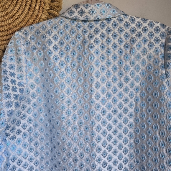 Hill House New The James Shirt Snowflake Brocade Metallic Blue Blouse SZ Small - Picture 6 of 11